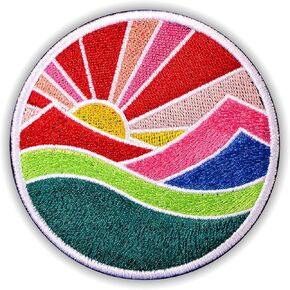Sun and Ocean Mountain Patch Colorful Patch,3" Embroidered Badge Patch Hook and Loop Backing Sun Ocean Morale Tactical Patch forBackpacks, Hats, Bags,Dog Harness, Vests, Patch Wall - 1 Pc