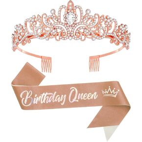 Birtthday Tiara Crown with Sash for Women Birthday Queen Party
