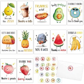 50Pcs Funny Thank You Cards With Envelopes & Stickers Employee Appreciation Cards Blank Inside Staff Cute Pun Cards for Coworkers Teachers Business Coworker Gratitude Assorted Greeting Cards 6x4In