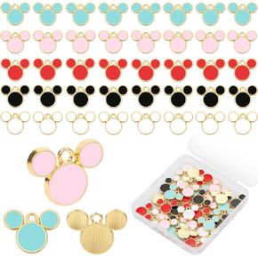 40 Pcs Mouse Charms, 5 Colors Mouse Head Pendant Key Ring Colorful Acrylic Mouse Beads for Women Girls DIY Crafting Cartoon Mouse Keychains with Box