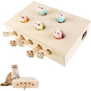 5 Holes Whack a Mole Cat Toy Wooden Cat Toy Whack-a-Mole 3-in-1 Cat Scratcher and Toy for Indoor Outdoor Cat Pop Up Toy Interactive Cat Toys Cat Games for Kitten Adult Cats