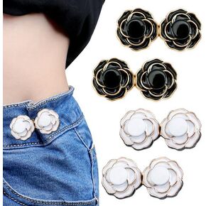 MAKUNY 4 Sets Pant Waist Tightener, No Sew Jean Buttons for Loose Jeans Adjustable & Detachable Pant Cinch Clips Button Pins Make Smaller Waistband Buckle for Women (Black & White)