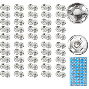 MIUPOO Metal Sew On Snap Buttons, Fasteners Press Studs for Sewing Clothes Jeans Overcoat DIY,0.31Inches/8mm Dia Snaps,50 Sets,Silver