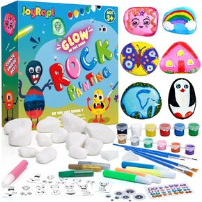 طقم الرسم الصخري JoyRapt Kids for 6-12 ، Glow in the Dark Arts and Marks ، Rocks for Paint Boys Girls Christmas Party Gift (Rock)