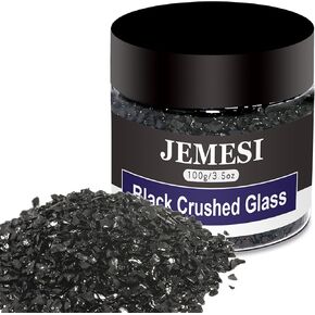 JEMESI Broken Crushed Glass Glitter (2-4mm), 100g/3.5 Oz Irregular Small Chunky Chips High Luster Craft Sequins Gravel for DIY Phone Case Geode Resin Art Coasters Ornament - Black