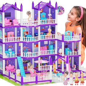 Big Doll House Girl Toys Dream Dollhouse 4 Story 15 Rooms Playhouse مع 3 دمى وأضواء وأثاث وملحقات ، Play Play Toddler Doll Houses For Kids 6 7 8 9 10 11 12+ Year Gift