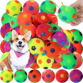 Sotiff 30 Pcs Squeaky Dog Soccer Balls 2.5" Spiky Soccer Dog Balls Puppy Chew Toys for Small Medium Aggressive Chewers DogsTeeth Cleaning and Training 6 Colors