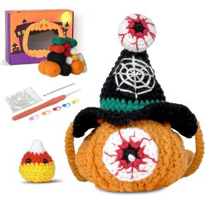 Finnacy Crochet Halloween Pumpkin Bag Kit for Beginners, 1 Pumpkin Bag Design, Learn to Crochet Set with Step-by-Step Video Tutorials Instructions, Yarn, Crochet Hook (Black)