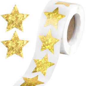 Gold Star Stickers Roll, 500 Pcs Holographic Star Stickers 1 Inch Sparkly Foil Incentive Stickers for Reward Adhesive Metallic Star Sticker (Gold)