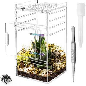 Jumping Spider Enclosure, 3x3x6 Inch Jumping Spider Habitat with Magnet Opening Door Jumping Spider Accessories Small Acrylic Terrarium for Tarantula and Praying Mantis