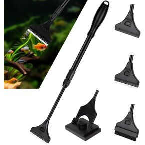 AQQA 4-in-1 Aquarium Cleaning Tools, Multifunctional Aquarium Glass Cleaner Algae Scraper for Glass Aquariums for Aquariums of Various Sizes with Telescopic Handle, 4 Cleaning Heads