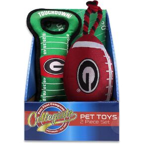 Pets First NCAA Georgia Bulldogs Rope Rope Toy and Field Toy Boxset مع شعار فريق NCAA