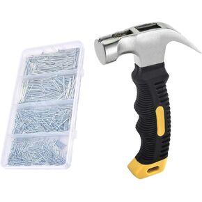 Nail Assortment Kit and 8oz Small Hammer, 650 Pcs Small Nails, Nails for Hanging Pictures, Nails for Wall, Picture Hanging Nails, Hammer and Nails Set, Small Hammer for Picture Hanging