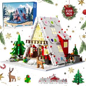 Christmas Building Block Kits Art House Mini Building Sets with LED Light, 2159PCS Christmas House Building Toy Bilayer Construction, Xmas Holiday Festival Decor Gifts for 6+ Kids Adults