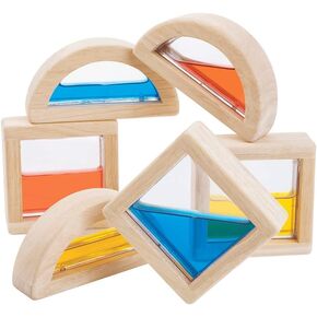 PlanToys 6 Piece Water Block Building & Color Mixing Learning Toy (5523) | Sustainably Made from Rubberwood and Non-Toxic Paints and Dyes