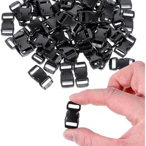 100 Pack 3/8" Paracord Buckles Snap Clips for Bracelets Quick Side Release Buckles Curved Contoured Dog Collar Buckle Dual Adjustable No Sewing Clips Snaps for Straps Masks Clasps