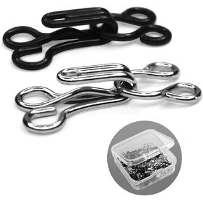 Bra Hooks,102 Set Hook and Eye Latch for Clothing,Strong Metal Bra Hooks Eyes Black and Silver, 3 Sizes, 12.5/15/17mm, Silver/Black