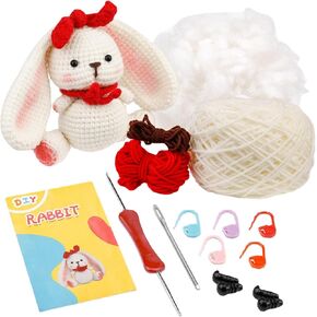DIY Crochet Rabbit Kit,Gift Companion Doll, Adult Crochet Starter kit with Video Tutorial and Instructions, Easy to Crochet, Stuffed Animal Craft with Yarn, Crochet Hooks, Accessories