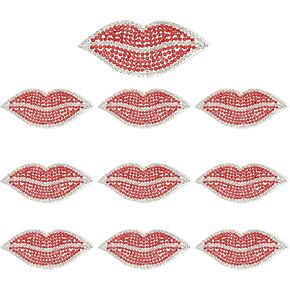 PATIKIL Lip Rhinestone Patches, 10 Pcs Lip Shape Sew/Iron on Applique Patches Rhinestone Applique Glitter Crystal Patches for Shoes Clothes Pants Bags, Red