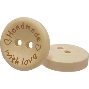 Handmade with Love Wooden Buttons for Sewing, Quilting, Crafts, Home Decor, DIY Projects, 15mm Dia, Pack of 100