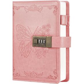 Billtigif Diary with Lock, Journal for Women Girls, Vintage Lock Journal Refillable Personal Locking Notebook Secret Journal with Combination Lock, 5.3'' x 7.8'' (Pink)