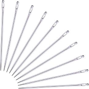 Set of 10 Long Needles (73 mm / 2.9 inch) with Large Eye, Good for Sewing, Leather Works, Yarn etc.