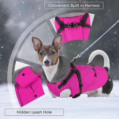 Dogcheer Dog Coat, Waterproof Dog Winter Jacket with Harness, Reflective Adjustable Puppy Cold Weather Coats with Pockets, Christmas Pet Fleece Jacket Snowsuit for Small Medium Large Dogs Pink S in Kuwait