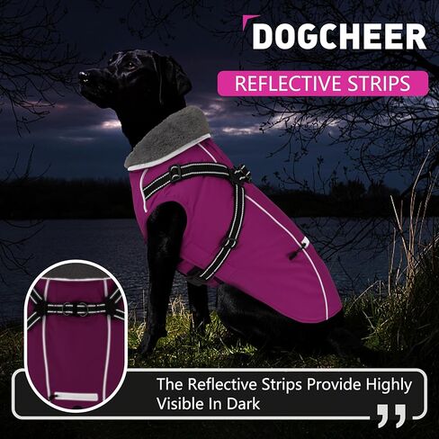 Dogcheer Dog Coat, Waterproof Dog Winter Jacket with Harness, Reflective Adjustable Puppy Cold Weather Coats with Pockets, Christmas Pet Fleece Jacket Snowsuit for Small Medium Large Dogs Pink S in Kuwait
