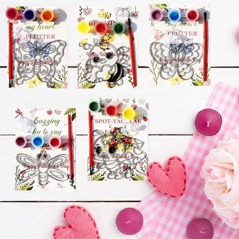 Ayhuhra 30 Sets Valentine Card with Love Bug Suncatchers Craft Kit Insect Sun Catchers DIY Window Paint Art Butterfly Suncatchers Craft Kits for Valentine's Day Art Craft Mother's Day Gift Exchange in Saudi Arabia