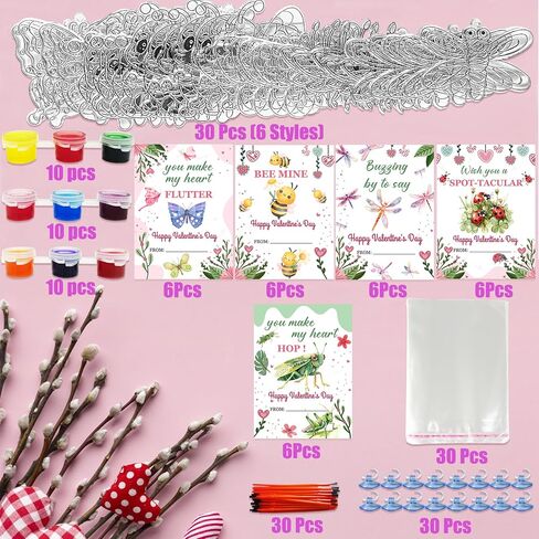 Ayhuhra 30 Sets Valentine Card with Love Bug Suncatchers Craft Kit Insect Sun Catchers DIY Window Paint Art Butterfly Suncatchers Craft Kits for Valentine's Day Art Craft Mother's Day Gift Exchange in Saudi Arabia
