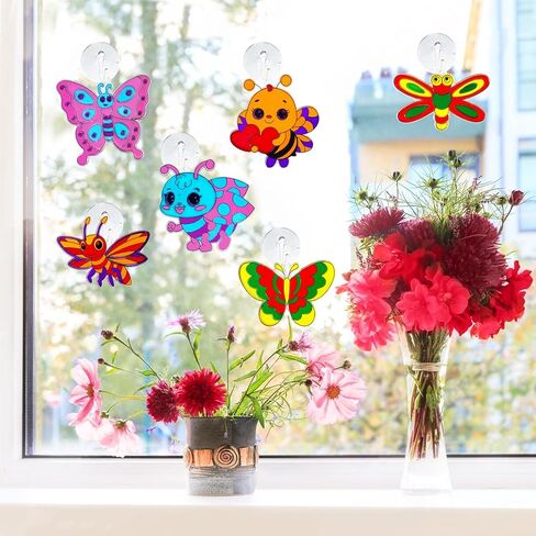 Ayhuhra 30 Sets Valentine Card with Love Bug Suncatchers Craft Kit Insect Sun Catchers DIY Window Paint Art Butterfly Suncatchers Craft Kits for Valentine's Day Art Craft Mother's Day Gift Exchange in Saudi Arabia