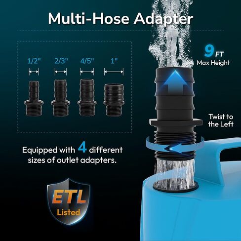 580GPH Submersible Water Fountain Pump, 60W Small Sump Pump with 9FT High Lift, Aquarium Pumps for Outdoor Pond, Hydroponic, Statuary, Waterfall, Aquarium, Fish Tank in Kuwait