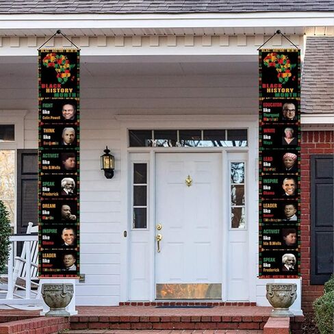 لافتات الشرفة السوداء للتاريخ الأسود ، لافتات الباب الأمامي الأمريكي من أصل أفريقي معلقة 70.8 "x11.8" ، عطلات فبراير كبرياء شرفات جونيتيشنث لعلامات الشرفة المبتدئة في الهواء الطلق في الهواء الطلق في الهواء الطلق. in Kuwait