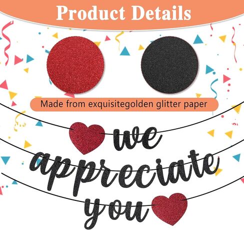 نقدر لك لافتة ، Black Glitter شكرًا لك على بريق بريق التقدير لافتة لافتة الموظف المعلم المعلم دكتور ممرضة راية التقاعد لافتة لزخارف حفلات المكتب in Saudi Arabia