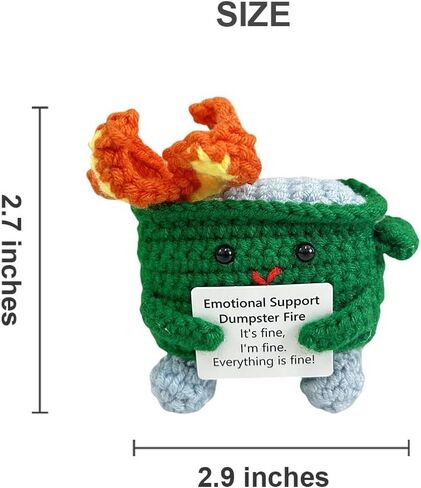 Emotional Support Crochet Dumpster Fire with Positive Card Cute Room Decor Knitted Toys Funny Crochet Support Buddies Gifts for Friends (Green&Blue&Pink&Orange) in Kuwait