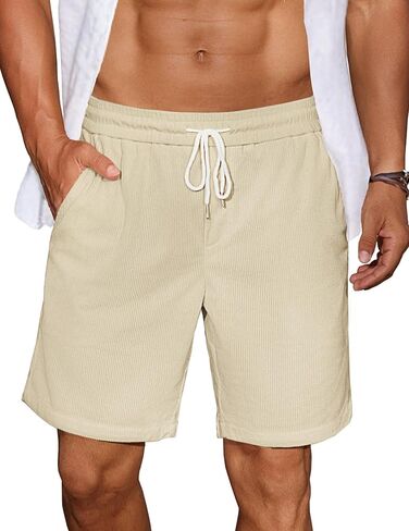 COOFANDY Mens Casual Corduroy Shorts Elastic Waist Drawstring Lightweight Shorts Summer Beach Shorts with Pockets in Kuwait