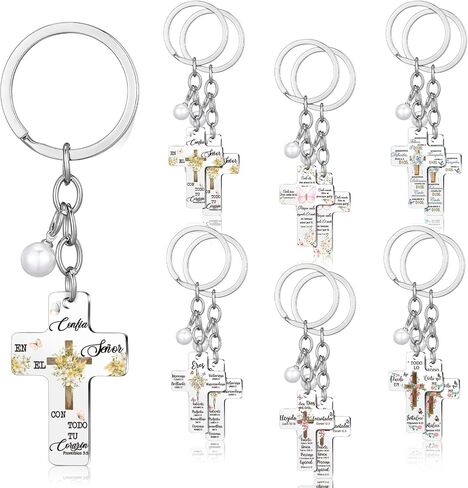 12 Pcs Spanish Christian Gifts for Women Christian Keychain with Spanish Bible Verse Prayers Cross Butterfly Flower Appreciation Keychains for Teacher Coworkers Religious Inspirational Gifts in Saudi Arabia
