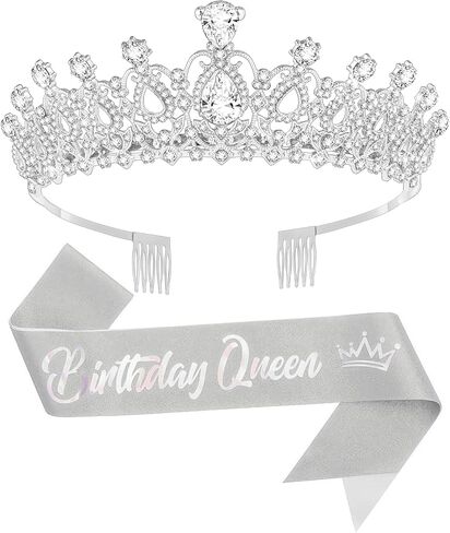 Birtthday Tiara Crown with Sash for Women Birthday Queen Party in Saudi Arabia