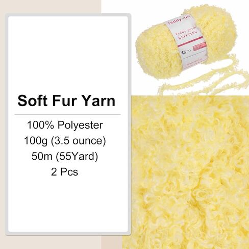 MECCANIXITY 2 Skeins Fur Yarn Soft Fluffy Chunky Yarn Fuzzy Eyelash Yarn Colorful for Crocheting Knit Clothes Bag - 55Yard/50m, 3.35ozx2 in Saudi Arabia