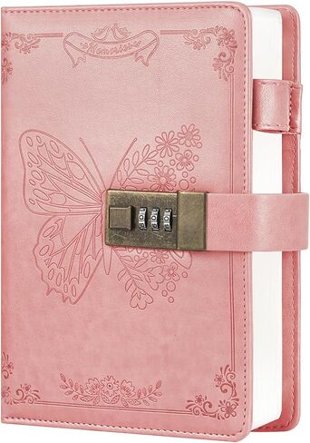 Billtigif Diary with Lock, Journal for Women Girls, Vintage Lock Journal Refillable Personal Locking Notebook Secret Journal with Combination Lock, 5.3'' x 7.8'' (Pink) in Kuwait
