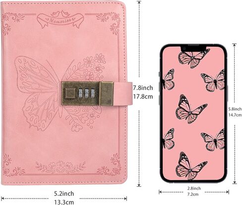 Billtigif Diary with Lock, Journal for Women Girls, Vintage Lock Journal Refillable Personal Locking Notebook Secret Journal with Combination Lock, 5.3'' x 7.8'' (Pink) in Kuwait