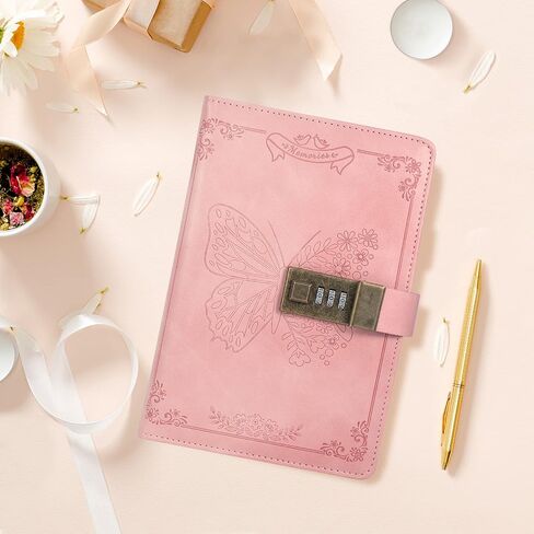 Billtigif Diary with Lock, Journal for Women Girls, Vintage Lock Journal Refillable Personal Locking Notebook Secret Journal with Combination Lock, 5.3'' x 7.8'' (Pink) in Kuwait