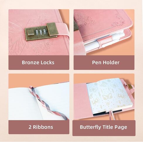 Billtigif Diary with Lock, Journal for Women Girls, Vintage Lock Journal Refillable Personal Locking Notebook Secret Journal with Combination Lock, 5.3'' x 7.8'' (Pink) in Kuwait