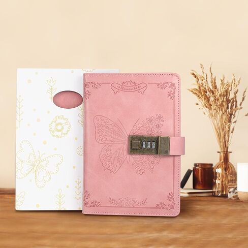 Billtigif Diary with Lock, Journal for Women Girls, Vintage Lock Journal Refillable Personal Locking Notebook Secret Journal with Combination Lock, 5.3'' x 7.8'' (Pink) in Kuwait