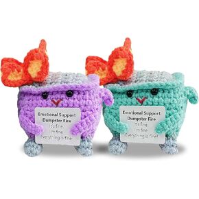 Emotional Support Dumpster Fire Crochet, 2 Pack Handmade Positive Gift, Adorable Office Desk Decor for Friends and Family, Funny Stress Relief Gag Gift