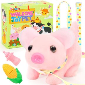Tagitary Plush Toys Pig for Kids with Sounds,Interactive Electronic Pig Toys That Can Walk,Twitch Nose,Wag Tail,Stuffed Toys for Kids with Leash,Easter Christmas Birthday Gift for Toddlers Kids