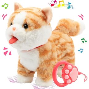 Easfan Walking Kitty Plush Toy Electric Interactive Cat Stuffed Animal Meowing Tail Wagging Head Nodding Cat Pet Toy Animated Kitten Birthday for Kids Toddlers,9"