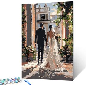 Beloved Newlyweds Paintwork Groom and Bride Paint by Number Kits 16 x 20 inch Canvas Fashion DIY Oil Painting for Kids Adults Beginner with Brushes and Acrylic Home Decor Flowers Art(Frameless）