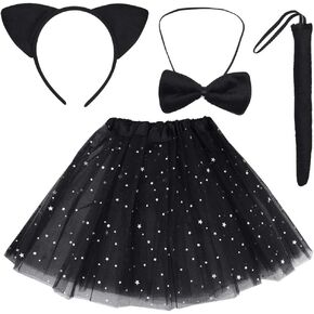 Dxhycc Black Cat Costume Set Cat Ears Headband Tail Bowtie Tutu-Halloween, Dress Up, Kids Cosplay Accessory Kit