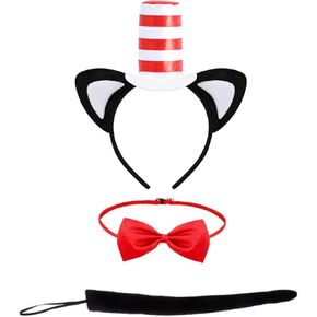 3 Pcs Cat Costume Set Include Hat Headband,Bowtie and Tail for Kids World Book Day Dress Up